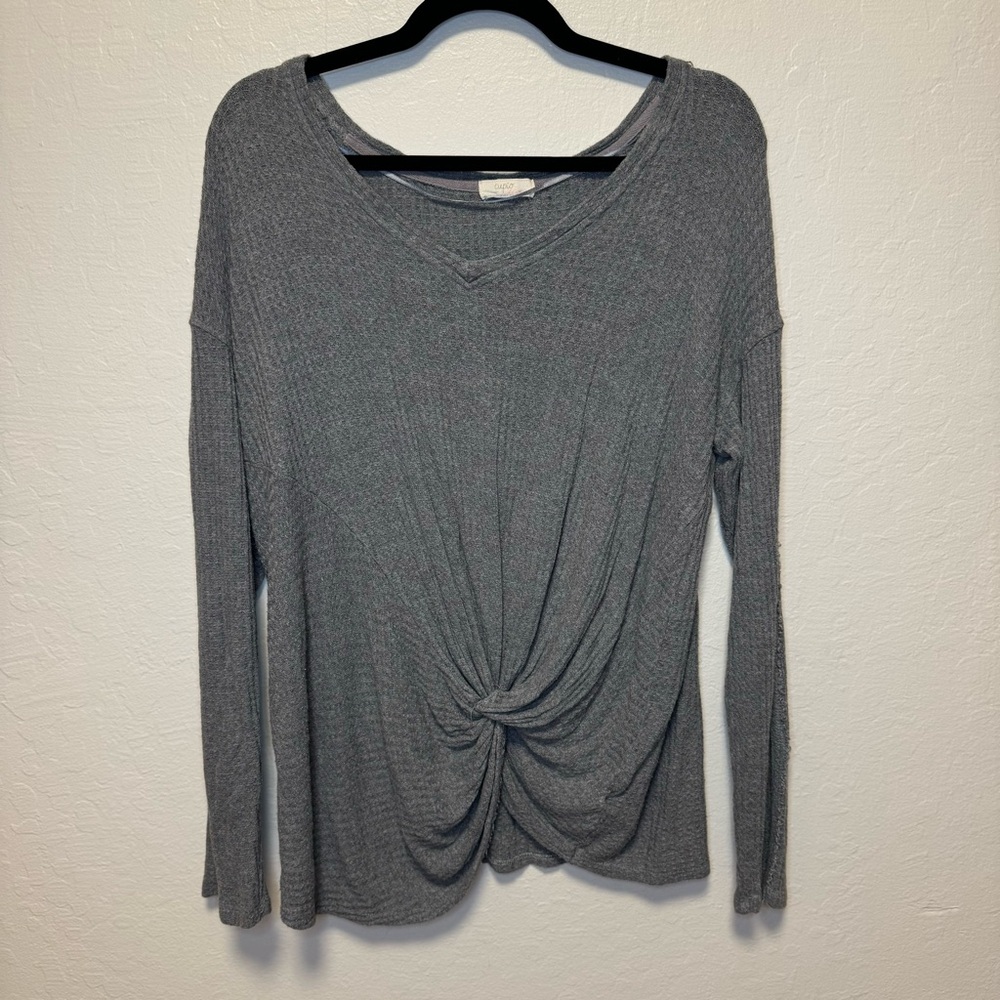 Gray Knotted Long Sleeve Top